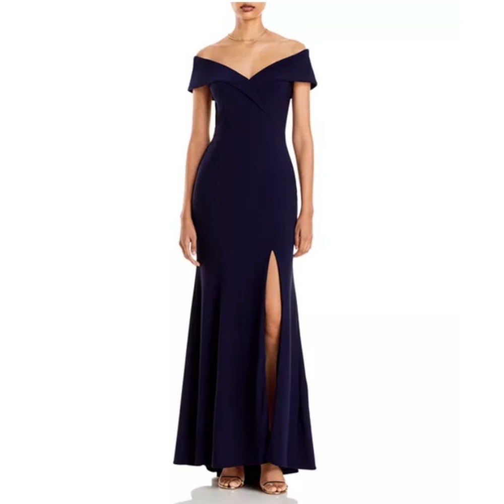Aqua Navy Off the Shoulder Gown Size 10